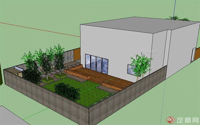某居住小别墅建筑设计SU模型（含庭院）