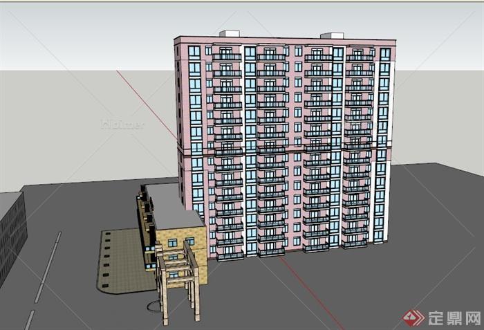 某现代住宅小区14层住宅建筑设计SU模型