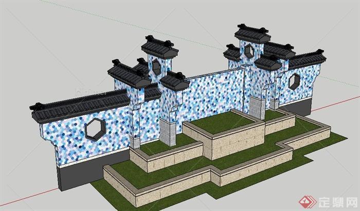 现代中式景墙su模型设计