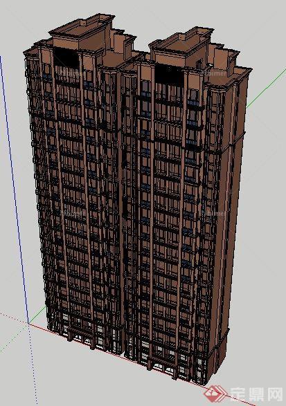 高层某双拼住宅楼建筑设计su模型[原创]