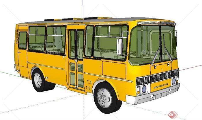 交通工具黄色小巴士车设计su模型