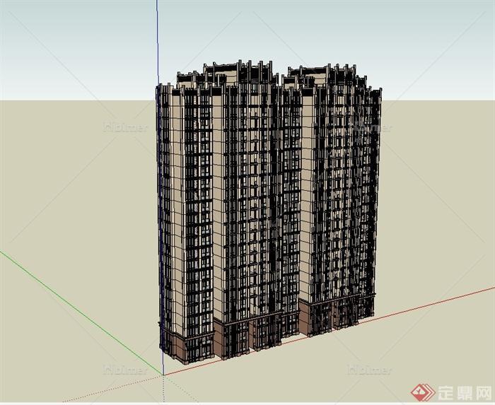 某新古典风格完整详细高层住宅小区建筑楼设计SU