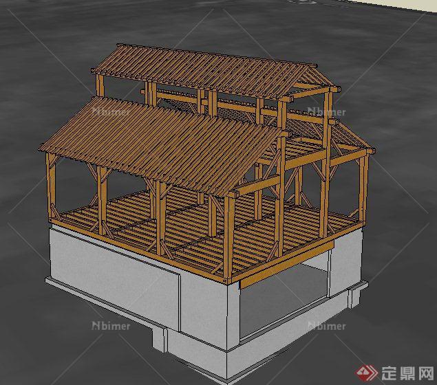 某日式风格古建筑框架SU模型设计[原创]