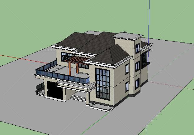 007建筑-住宅_现代中式独栋别墅，3层(178515)su