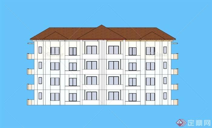 现代四层住宅建筑SU模型