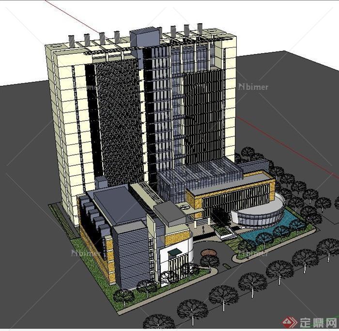 一栋办公楼建筑设计SU精细模型