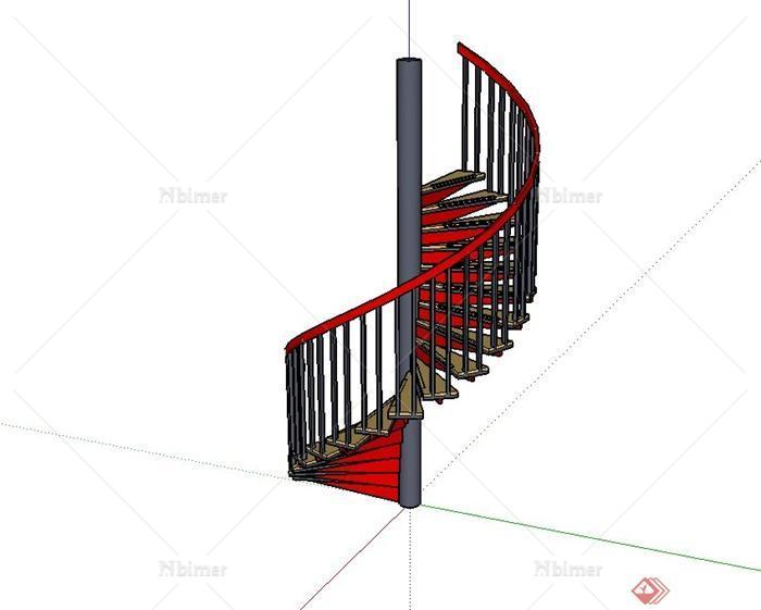 某现代风格精致详细旋转楼梯设计su模型[原创]