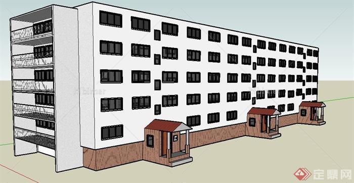 现代5层住宅公寓楼建筑设计su模型