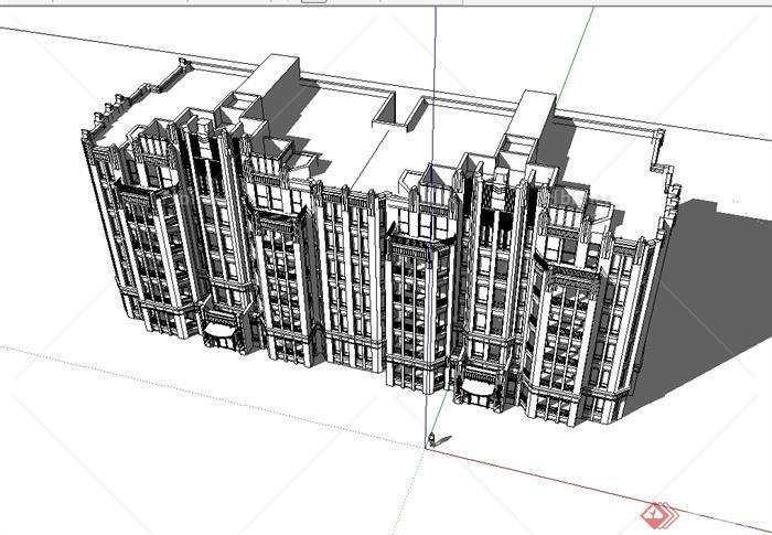 新古典风格无材质贴图多层住宅楼设计su模型[原创