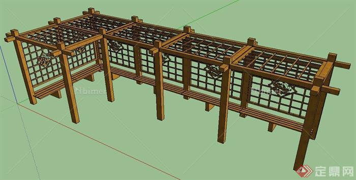 现代风格木制休息廊架设计su模型