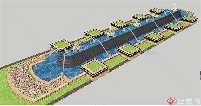 花树池水景组合设计SU模型