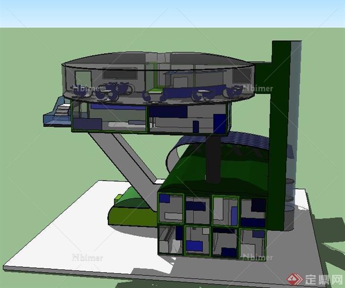 现代某工业集装箱船式建筑设计SU模型