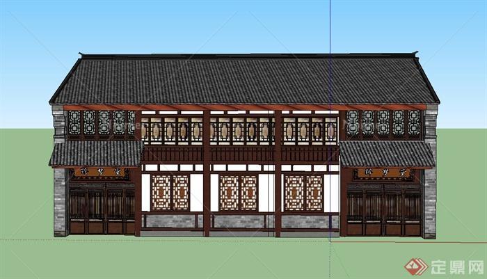 古典中式两层双面商业建筑设计SU模型