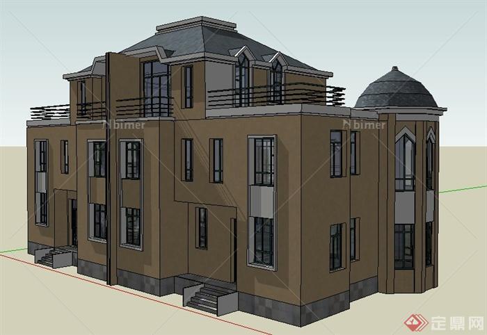 现代风格二层半拼接别墅建筑设计su模型