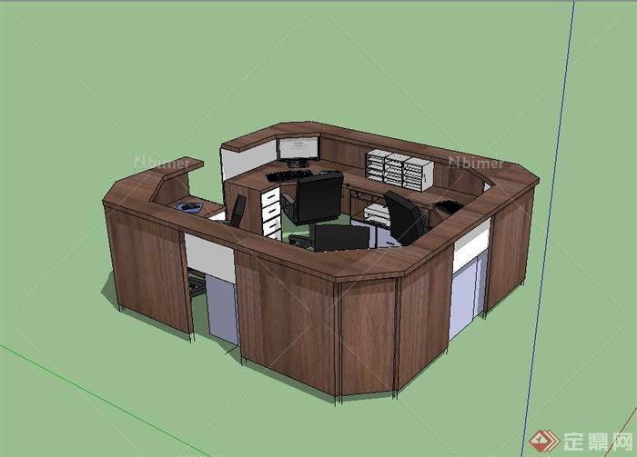 某现代风格室内办公空间桌椅设计su模型[原创]