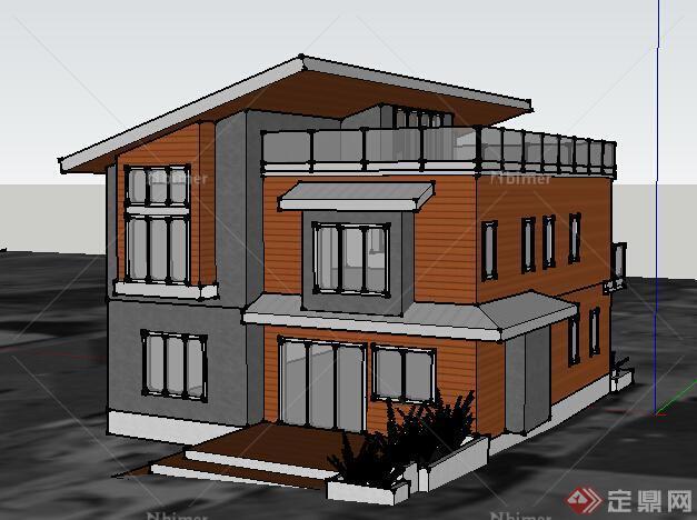 某现代风格两层别墅建筑设计方案su模型