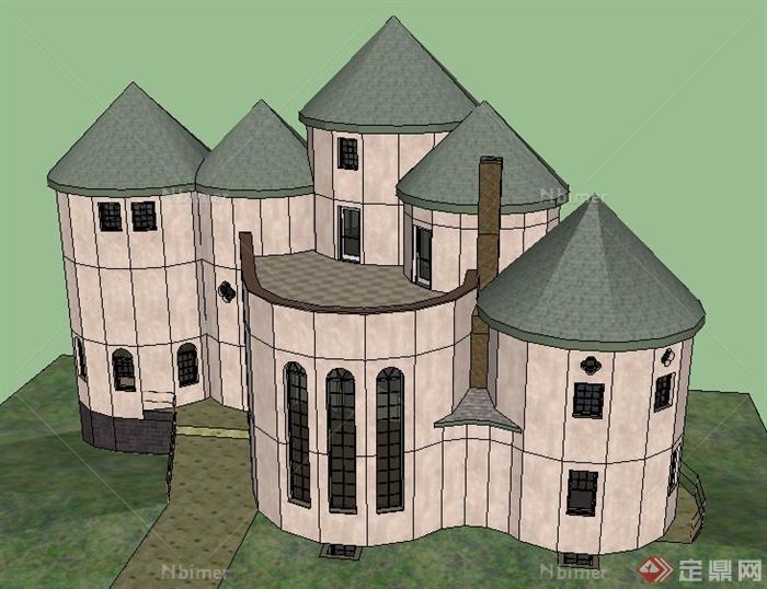 某地尖顶城堡建筑设计SU模型