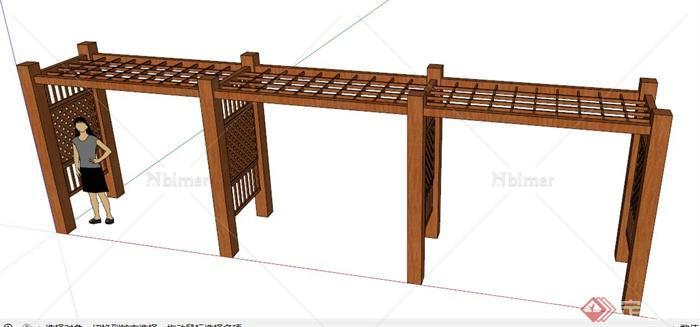 现代中式简洁木制廊架设计su模型