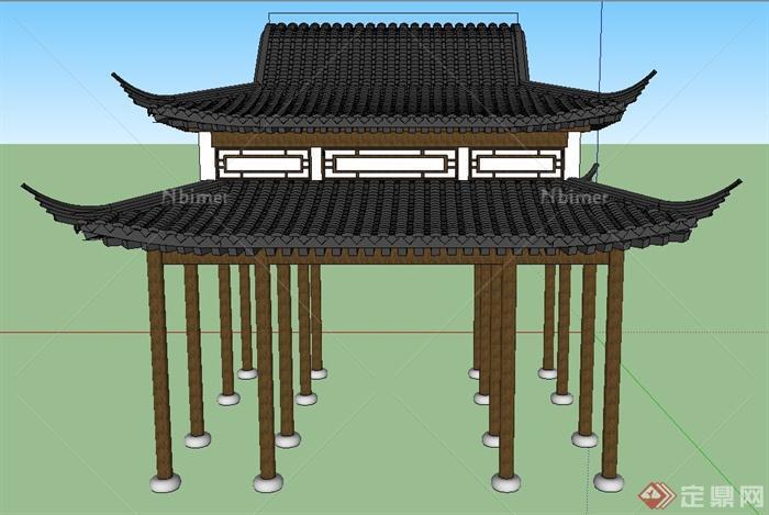 古典中式双檐景观亭设计SU模型