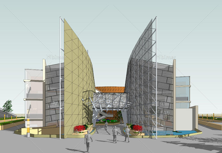 现代高技派城市博物馆建筑sketchup模型