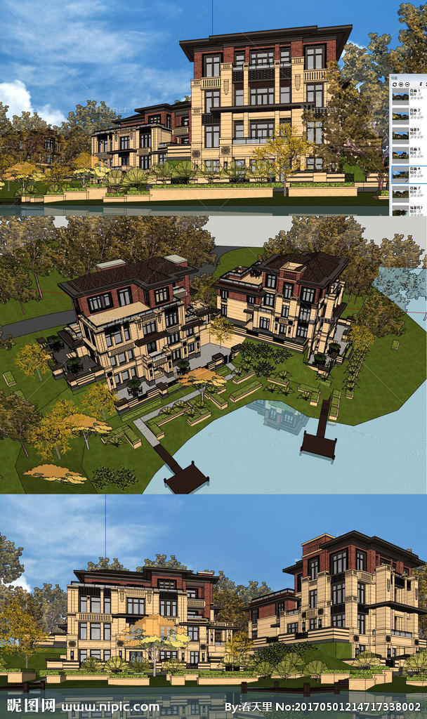 SU中式别墅模型图片
