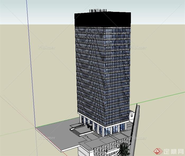 现代风格高层详细精致办公大楼设计su模型[原创]
