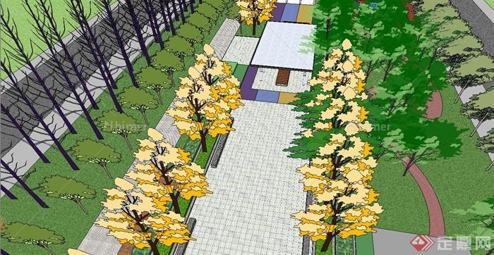 某现代风格城市中轴线公园景观规划设计SU模型[原