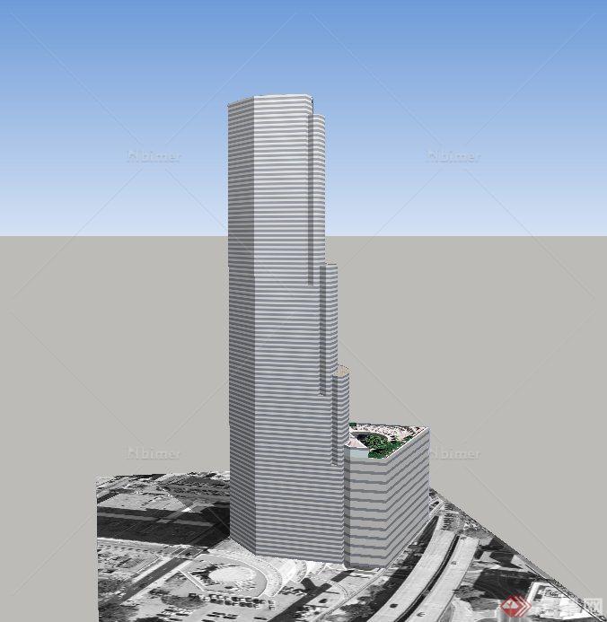 某现代台阶式高层银行建筑设计SU模型