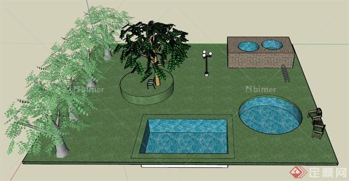 某现代私家别墅庭院景观设计SU模型