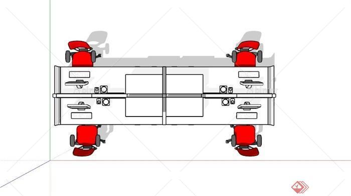四张办公桌椅组合设计SU模型[原创]