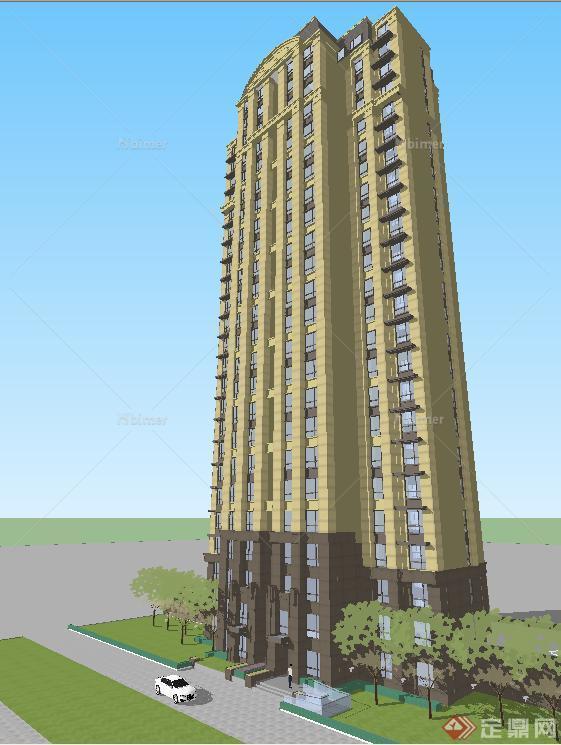 法式高层住宅楼建筑方案SU精致设计模型