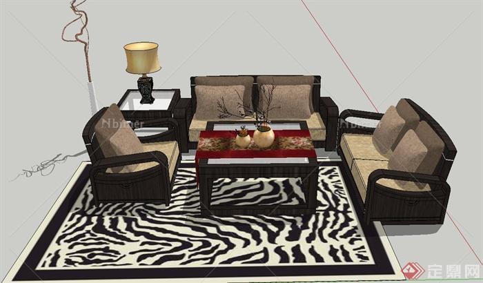 现代风格室内沙发茶几边柜组合设计SU模型