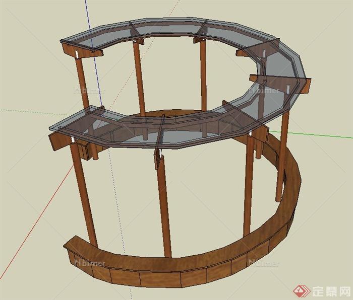 园林景观节点环形玻璃廊架设计SU模型