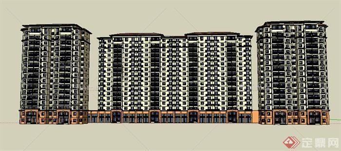 某现代多层住宅建筑设计方案SU模型1