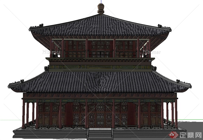 某古典中式茶楼阁楼设计SU模型素材[原创]