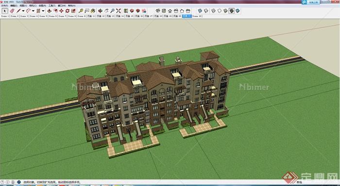 某欧式双拼住宅建筑设计SU模型1