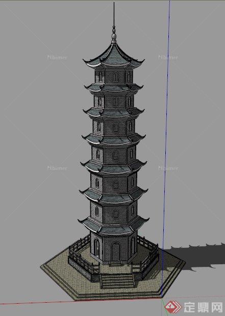 某古典中式七层景观塔设计SU模型