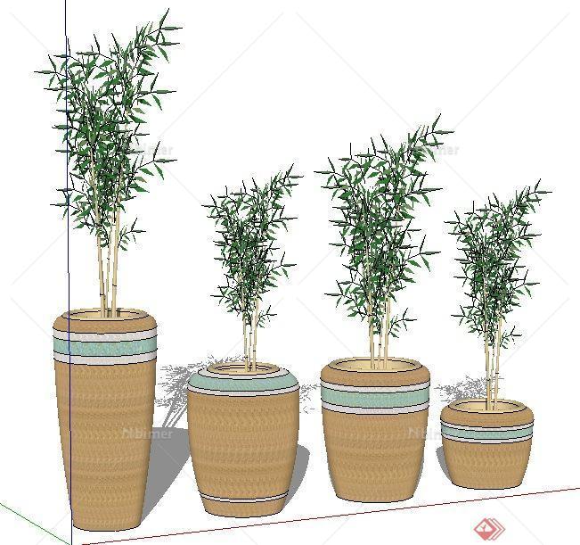 四株盆栽植物素材su模型