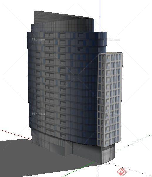 现代高层简约办公楼建筑设计su模型