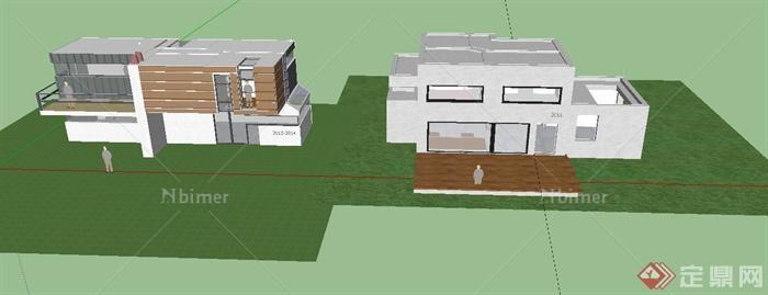 两栋住宅楼建筑设计SU模型1