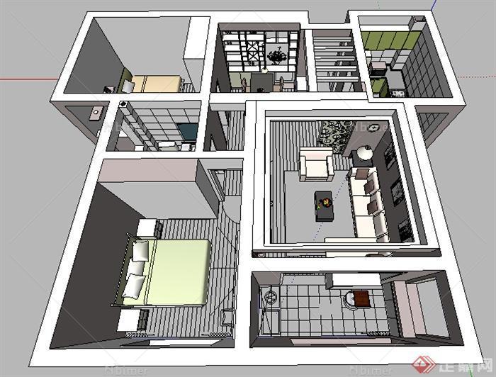 某现代简约住宅室内装饰设计方案SU模型