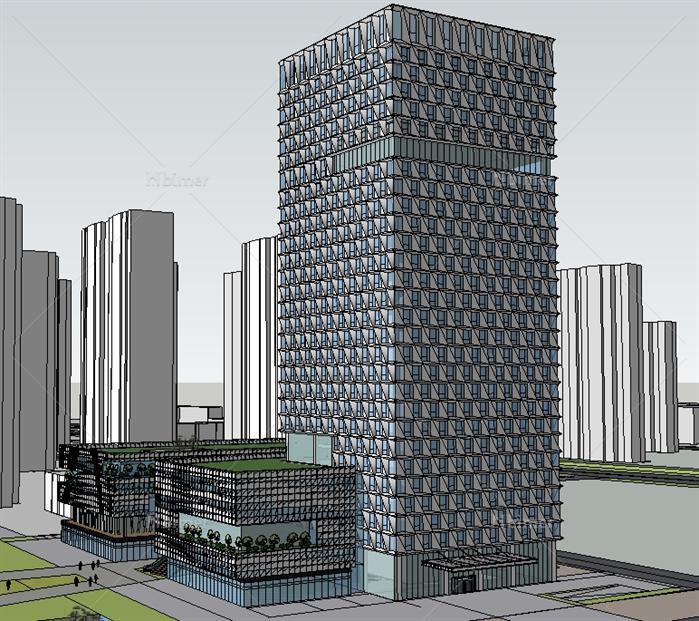 某现代商业广场+办公楼建筑设计SU模型[原创]