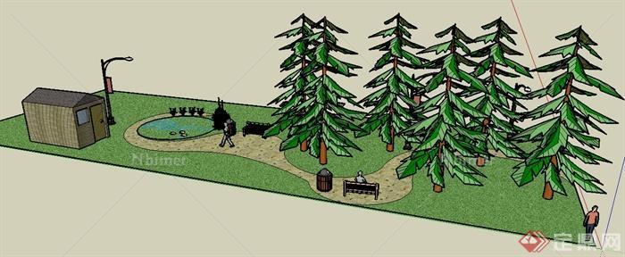 某园林景观小木屋以及周边景观设计SU模型