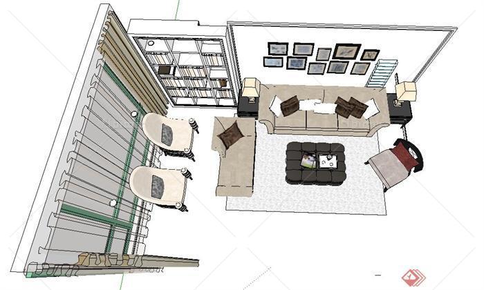现代室内沙发、茶几、背景墙等组合设计SU模型