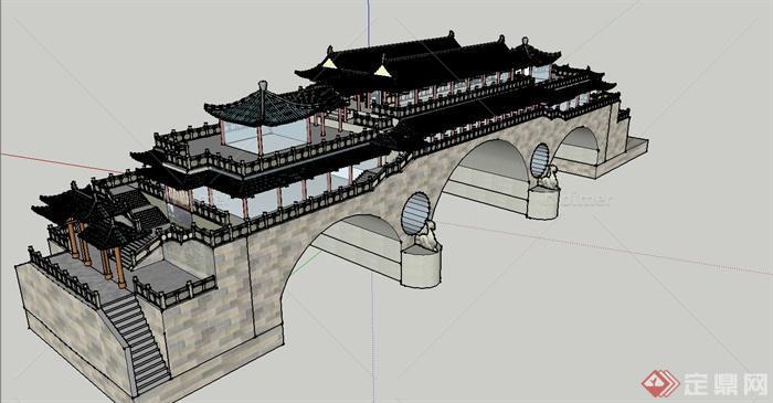 某古典中式大型廊桥设计SU模型