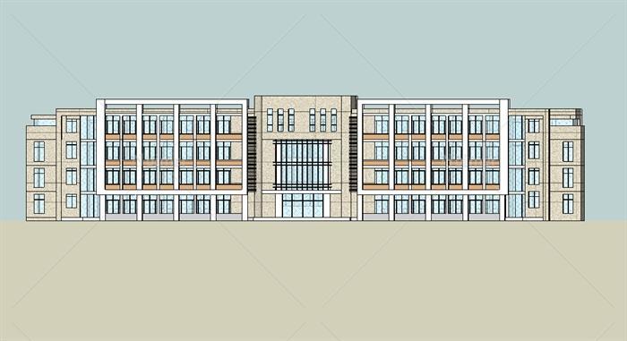 现代风格四层行政办公楼建筑设计su模型