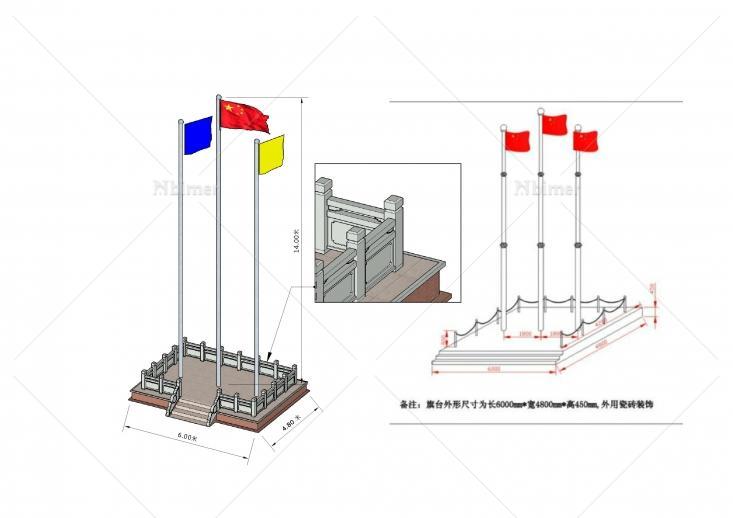 新鲜出炉的汉白玉旗杆附模型下载