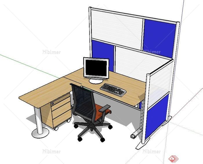 某现代室内单人办公桌椅设计su模型[原创]