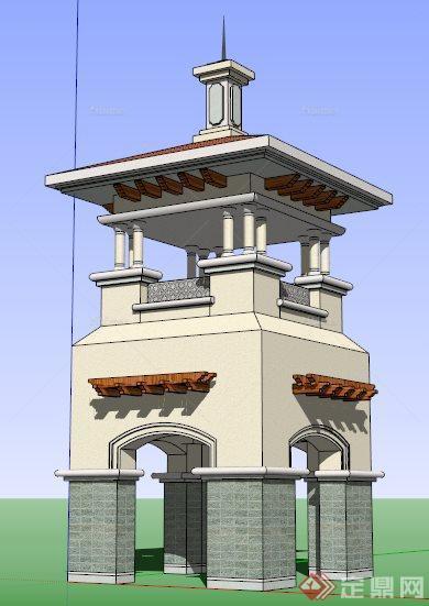 某西班牙风格景观塔楼设计su模型[原创]