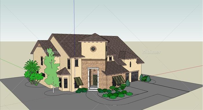 某美式住宅小别墅建筑设计sketchup模型[原创]
